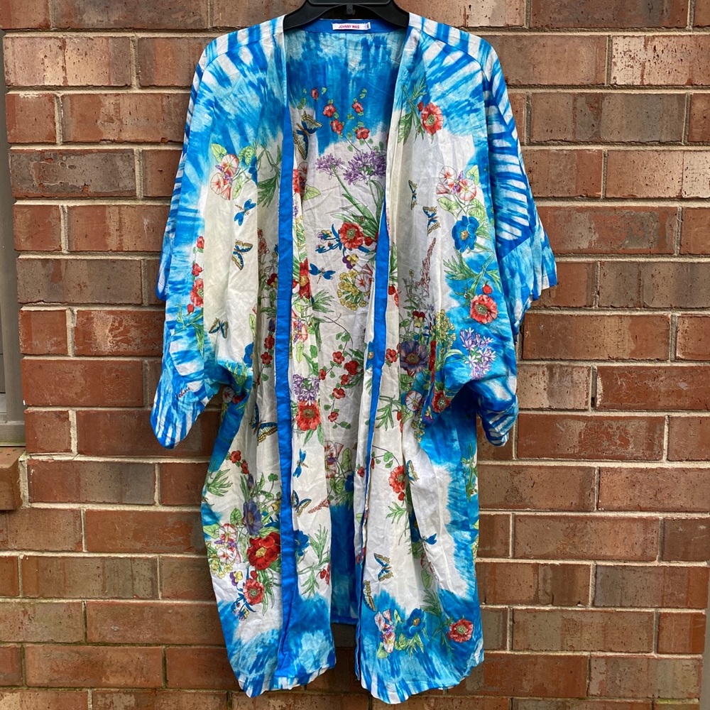 Johnny Was Silk Kimono Cardigan Top Multicolor